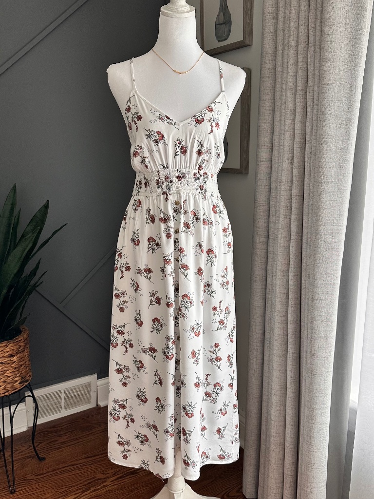 Hollister Bohemian Coquette White Floral Midi Summer Beach Dress Small
